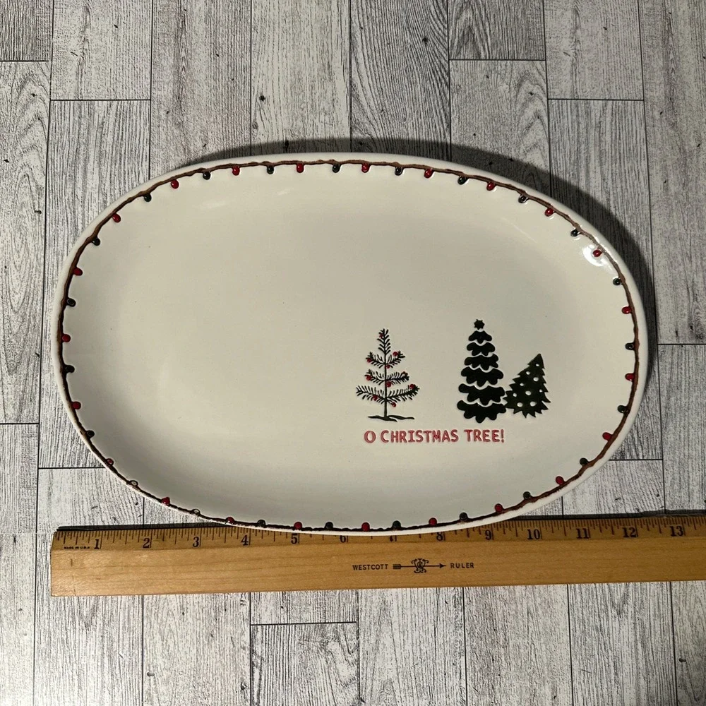 POTTER'S STUDIO Christmas Lights Trees Holiday Serving Platter Tray 12x7 Ceramic